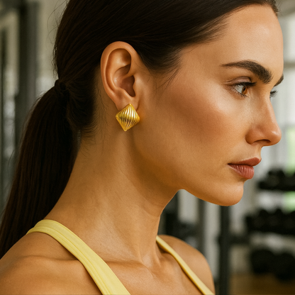 Orielle | Gold-Plated Vintage Ribbed Square Stud Earrings