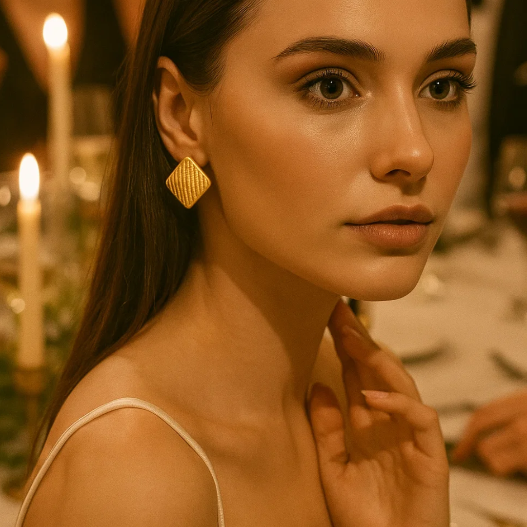 Orielle | Gold-Plated Vintage Ribbed Square Stud Earrings