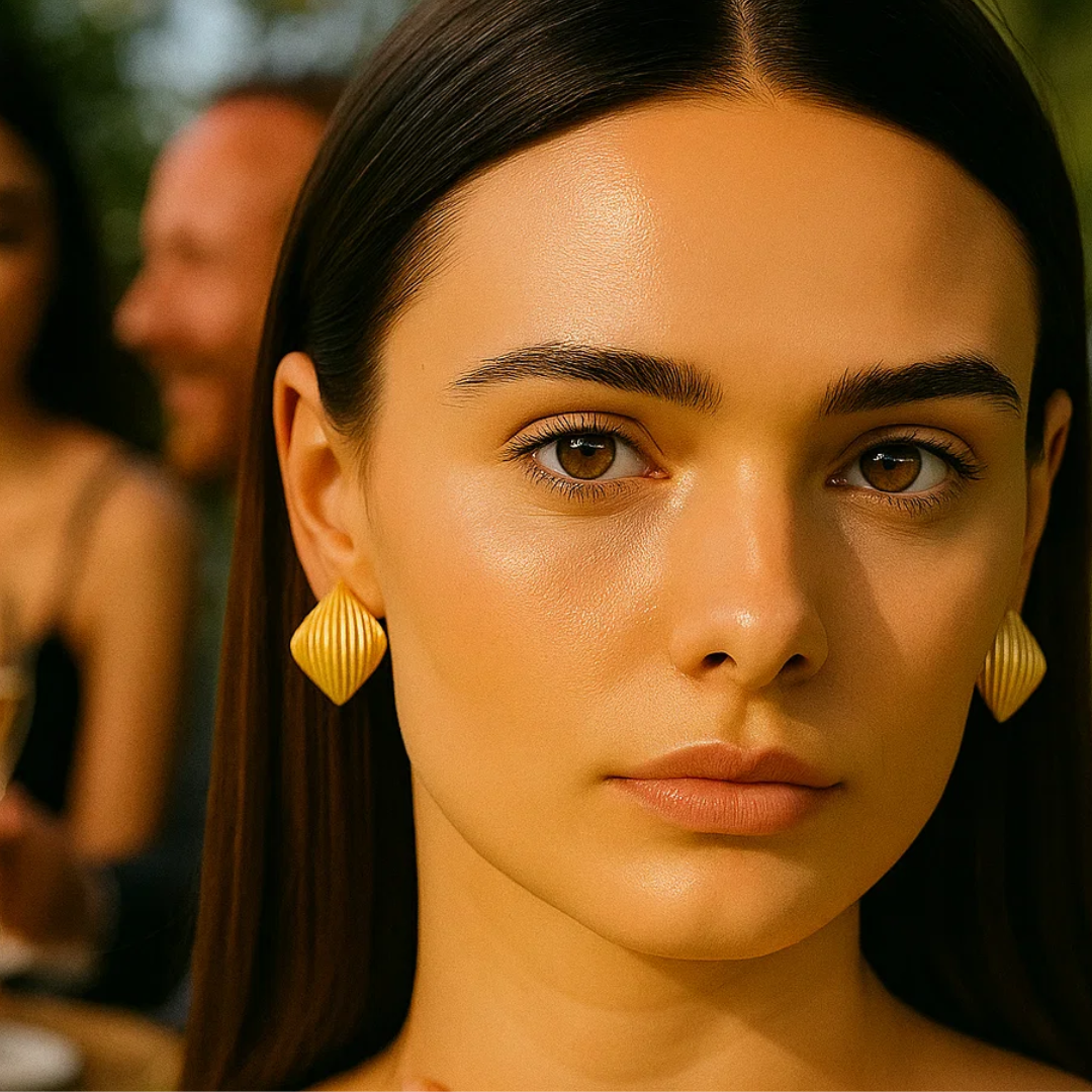 Orielle | Gold-Plated Vintage Ribbed Square Stud Earrings