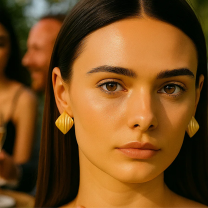 Orielle | Gold-Plated Vintage Ribbed Square Stud Earrings