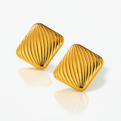 Orielle | Gold-Plated Vintage Ribbed Square Stud Earrings