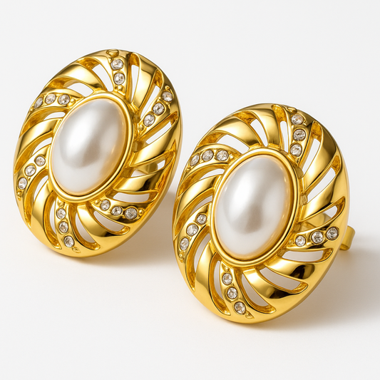 Lira | Gold (18K) Plated Chunky Waterproof Stud Earrings with Pearls