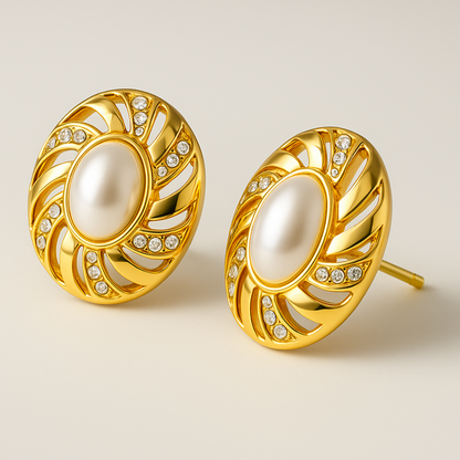 Lira | Gold (18K) Plated Chunky Waterproof Stud Earrings with Pearls