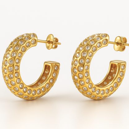 Brielle | Gold (18K) Plated C-Shaped Waterproof Hoop Earrings with Zircons