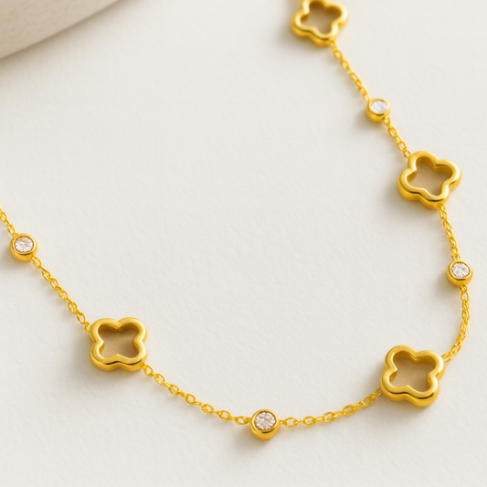 Margaux | Gold (18K) Plated Four-Leaf Clover Zircon Waterproof Necklace