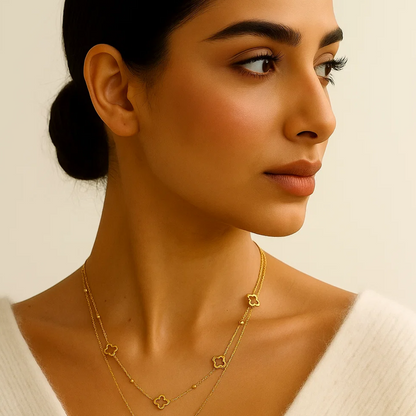 Gifting Set - Gold (18K) Plated Four-Leaf Clover Necklace and Bracelet