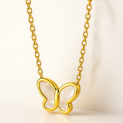 Zivah | Gold (18K) Plated Pearl Butterfly Pendant Waterproof Necklace