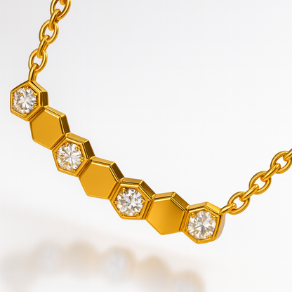 Beth | Gold (18K) and Rose Gold Plated Honeycomb Bar Pendant Waterproof Necklace with Zircons