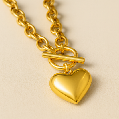 Pixie | 18K Gold-Plated Solid Heart Charm OT Buckle Chunky Waterproof Necklace