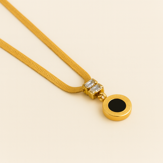 Alarice | Gold (18K) Plated Roman Numerals Pendant Waterproof Necklace with Zircons