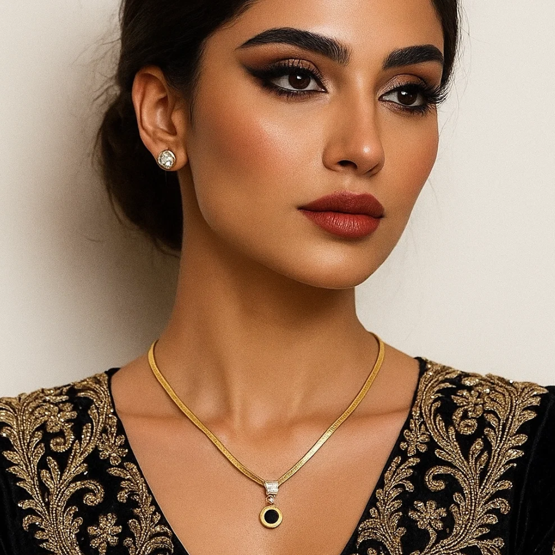 Alarice | Gold (18K) Plated Roman Numerals Pendant Waterproof Necklace with Zircons