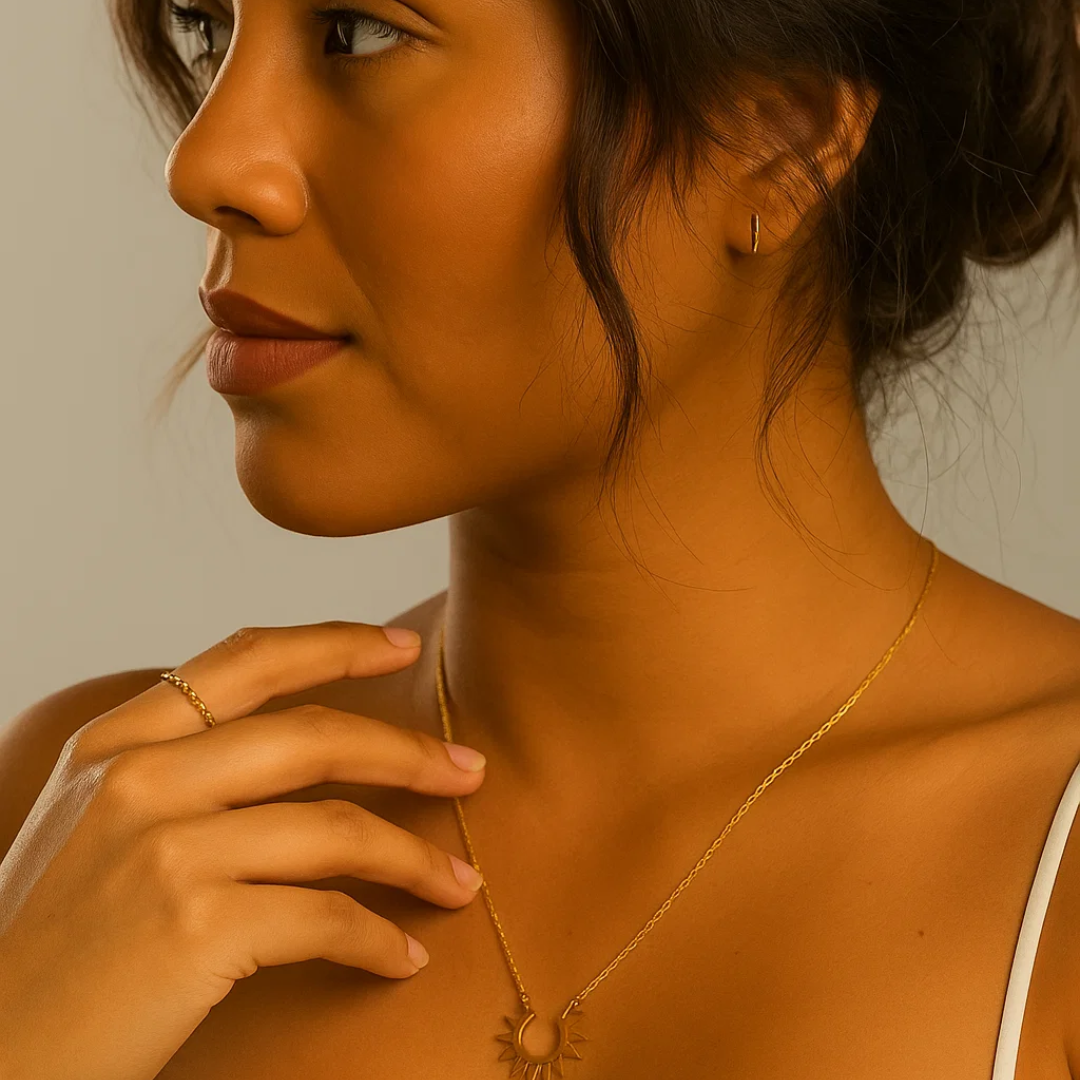 Dara | Gold (18K) Plated Half Sun Pendant Waterproof Necklace
