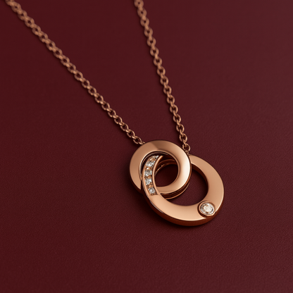 Lyra | Rose Gold (18k) Plated Double Interlocking Circles Pendant Waterproof Necklace with Zircons