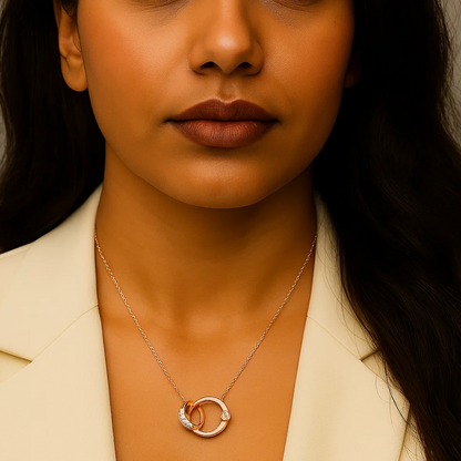 Lyra | Rose Gold (18k) Plated Double Interlocking Circles Pendant Waterproof Necklace with Zircons