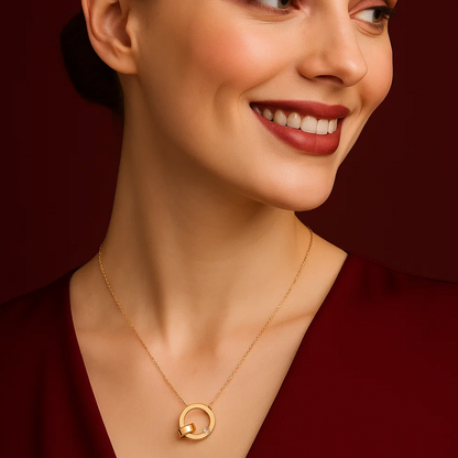 Lyra | Rose Gold (18k) Plated Double Interlocking Circles Pendant Waterproof Necklace with Zircons