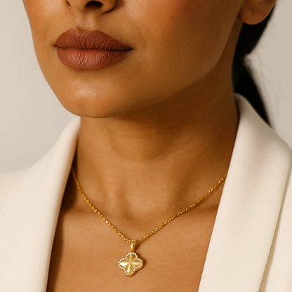 Clover Necklace - 18K Gold Plated Textured Four-Leaf Pendant Waterproof Chain
