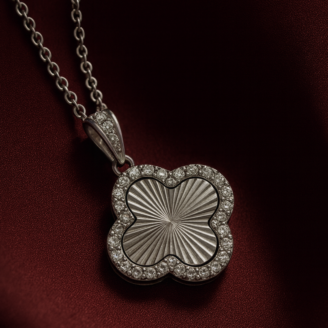 Clover Necklace - 18K Gold Plated Textured Four-Leaf Pendant Waterproof Chain