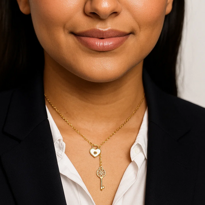 Daria | Gold (18K) Plated Heart Lock and Key Waterproof Necklace