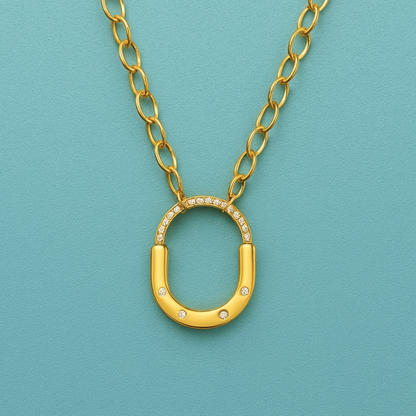 Avielle | Gold (18K) Plated Lock Pendant Waterproof Link Chain Necklace with Zircons
