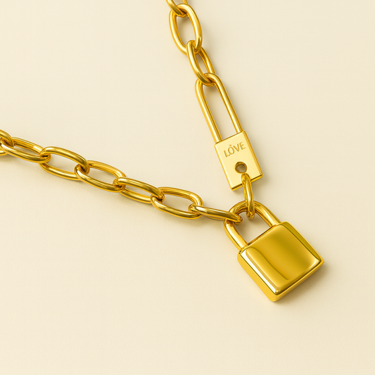 Odessa | Gold (18K) Plated Padlock Pendant Cuban Link Statement Waterproof Necklace