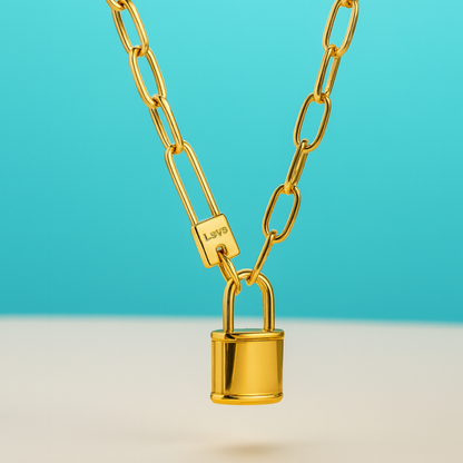 Odessa | Gold (18K) Plated Padlock Pendant Cuban Link Statement Waterproof Necklace