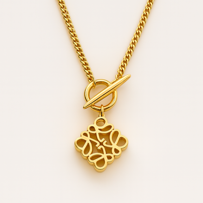 Saskia | Gold (18K) Plated French Moon Cake OT Buckle Pendant Necklace