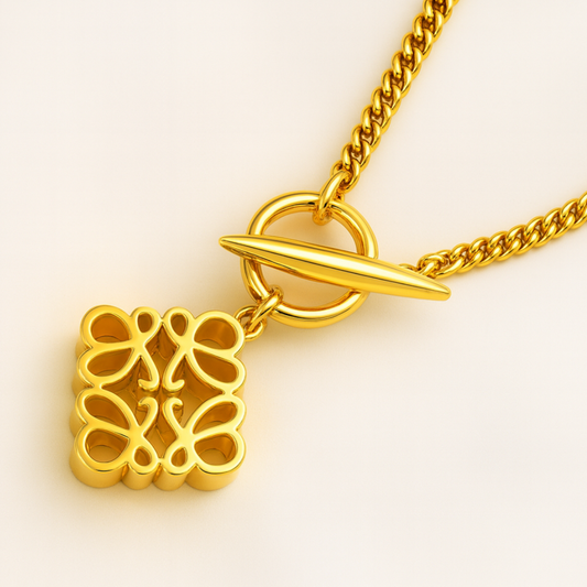 Saskia | Gold (18K) Plated French Moon Cake OT Buckle Pendant Necklace