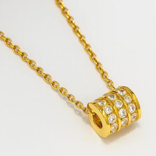 Astrid | Gold (18K) Plated Pavé Cylinder Pendant Waterproof Necklace with Zircons