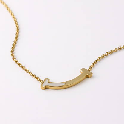 Monica | 18K Gold Plated T-Smile Pendant Waterproof Necklace with Shell