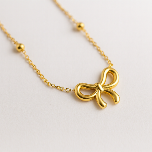 Quinn | Gold Plated Bow Shaped Pendant Necklace