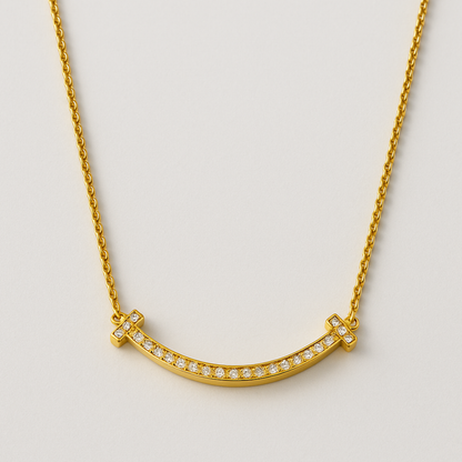 Sofia | 18K Gold Plated T-Smile Pendant Waterproof Necklace with Zircons