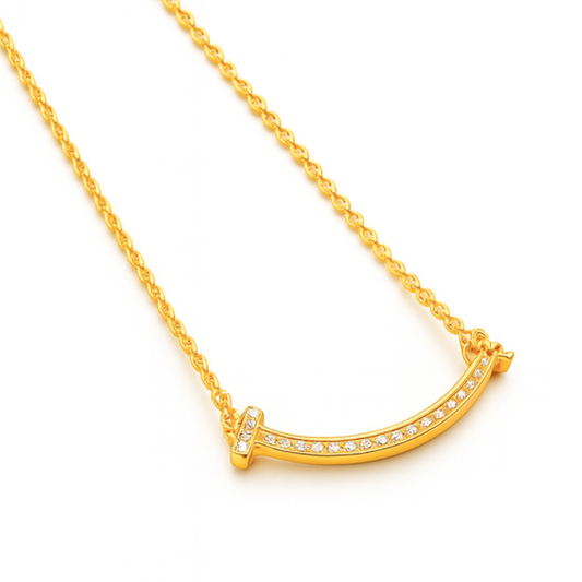 Sofia | 18K Gold Plated T-Smile Pendant Waterproof Necklace with Zircons