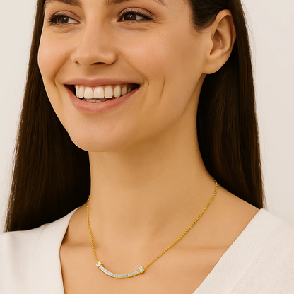Sofia | 18K Gold Plated T-Smile Pendant Waterproof Necklace with Zircons