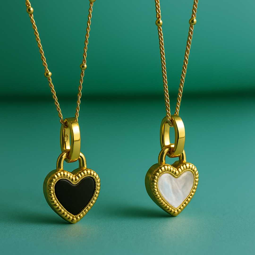 Sahara | Gold Plated Double-Sided Heart Pendant Necklace