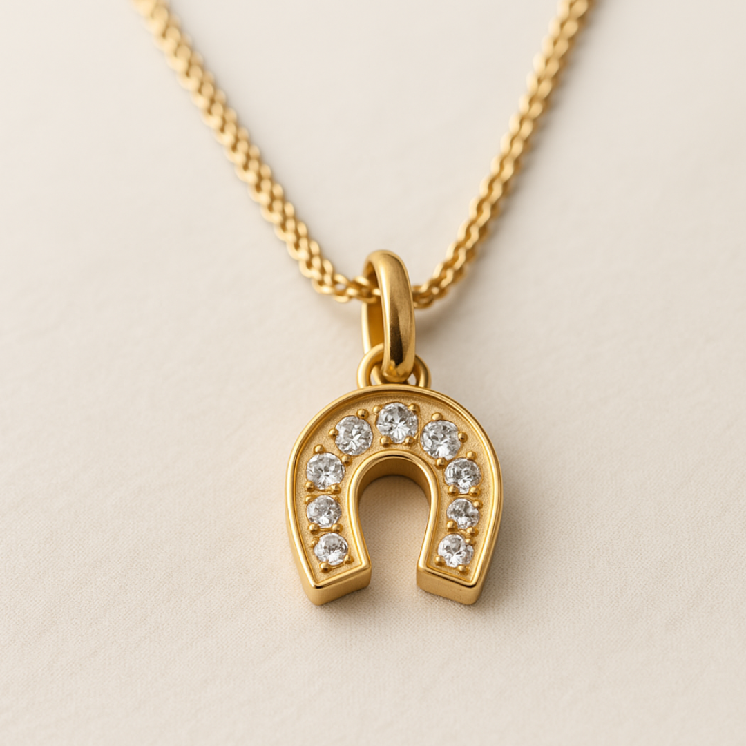 Amber | 18K Gold Plated Horse Shoe Pendant Waterproof Necklace