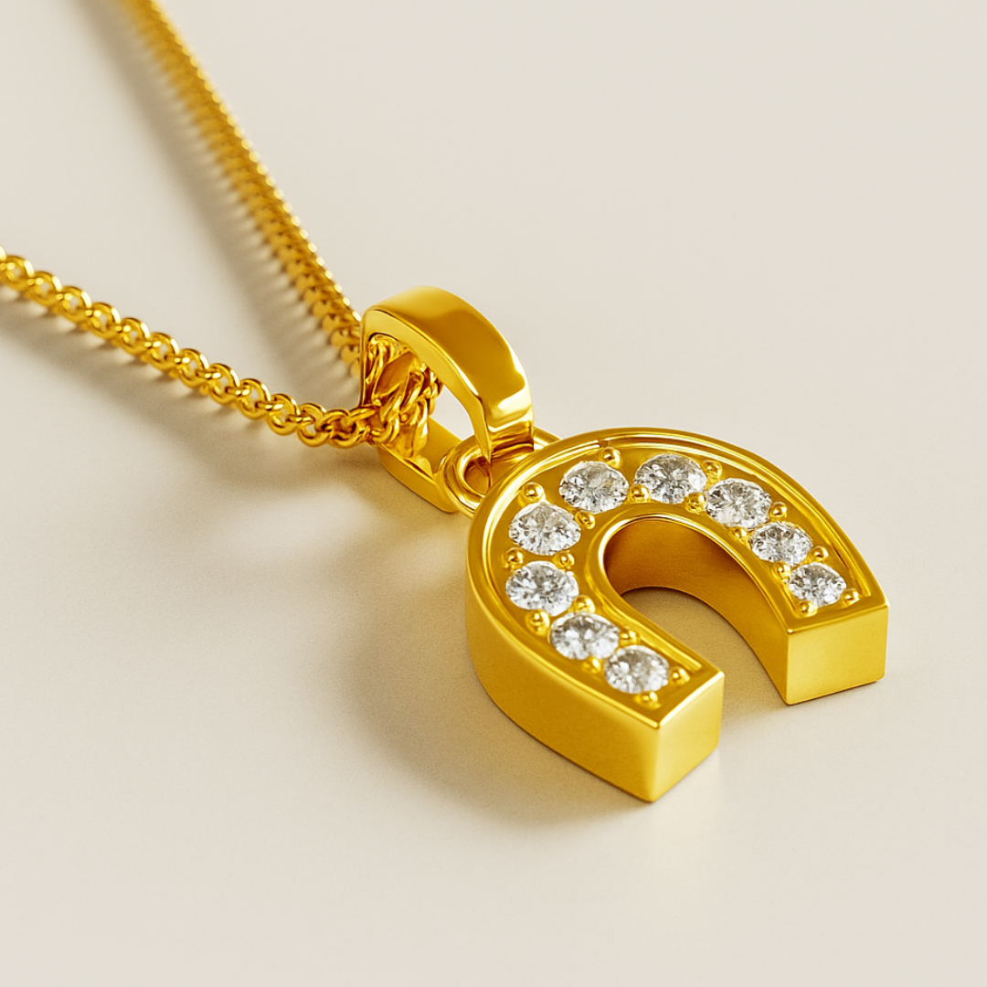 Amber | 18K Gold Plated Horse Shoe Pendant Waterproof Necklace