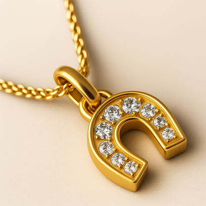 Amber | 18K Gold Plated Horse Shoe Pendant Waterproof Necklace