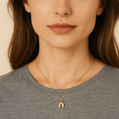 Amber | 18K Gold Plated Horse Shoe Pendant Waterproof Necklace