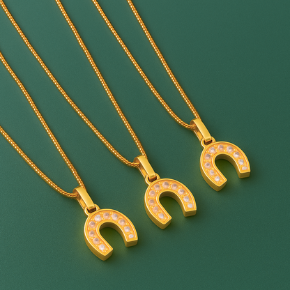 Amber | 18K Gold Plated Horse Shoe Pendant Waterproof Necklace