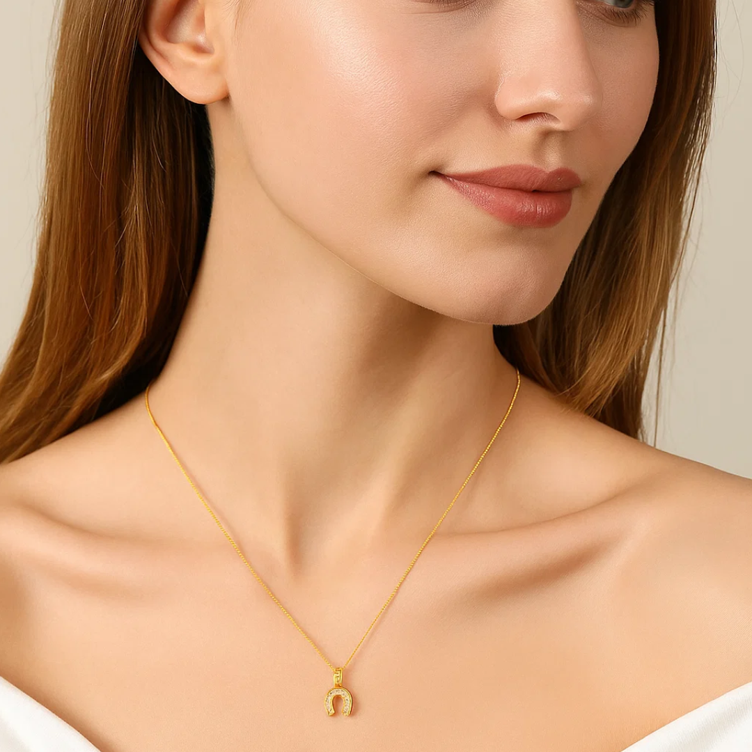 Amber | 18K Gold Plated Horse Shoe Pendant Waterproof Necklace