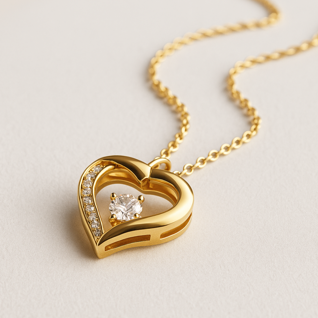 Willow | Gold Plated Heart Charm Necklace with Zircons
