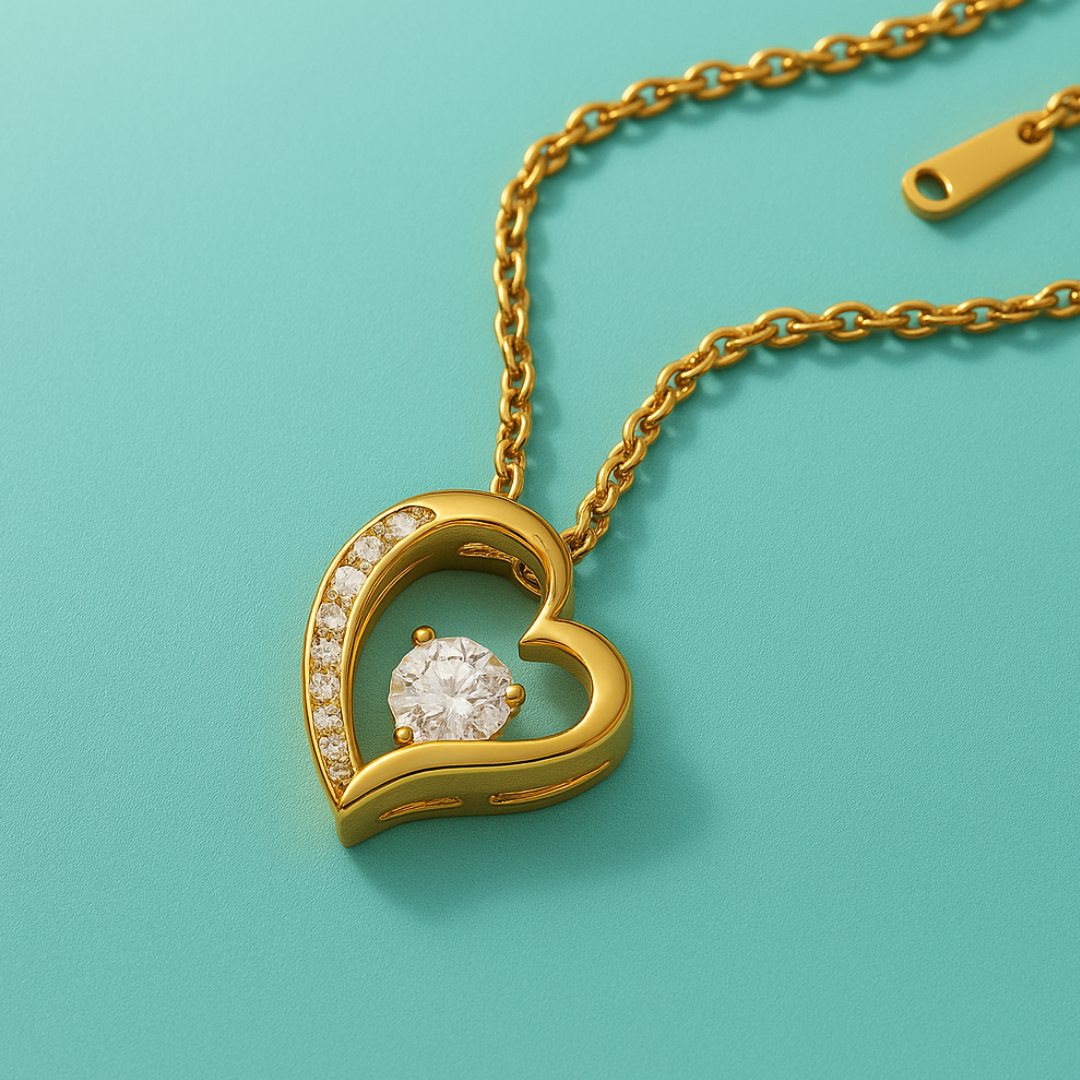 Willow | Gold Plated Heart Charm Necklace with Zircons