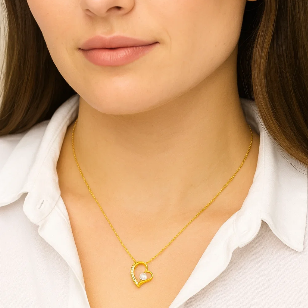 Willow | Gold Plated Heart Charm Necklace with Zircons
