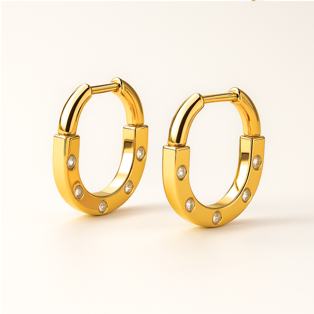 Martinova | Gold Plated Lock Hoop Earrings with Zircons