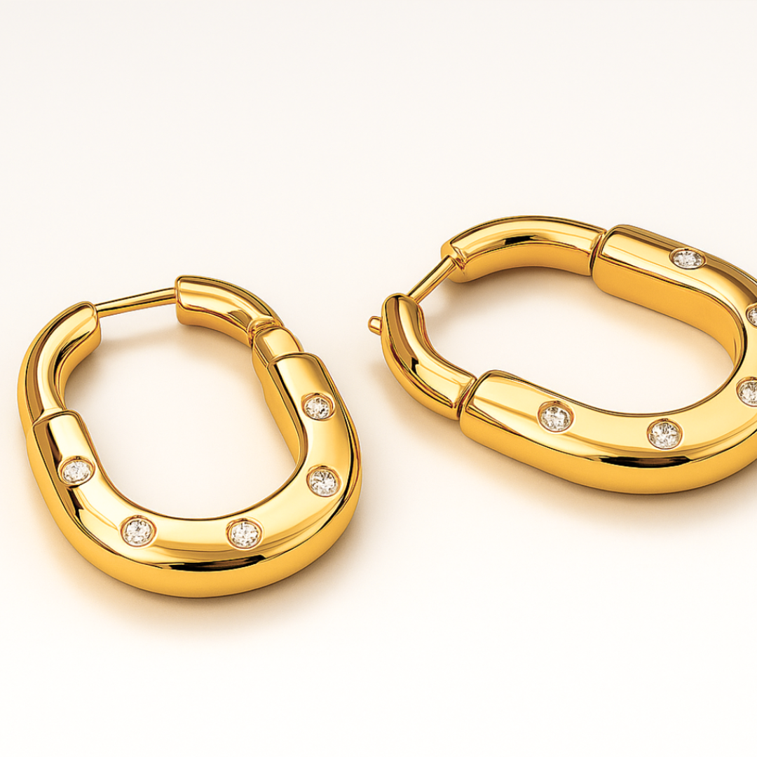 Martinova | Gold Plated Lock Hoop Earrings with Zircons