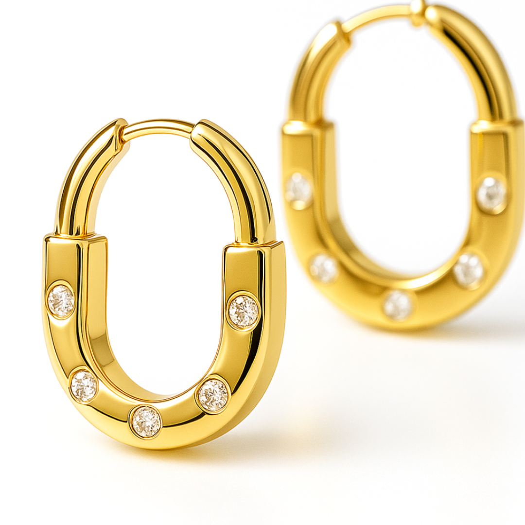 Martinova | Gold Plated Lock Hoop Earrings with Zircons