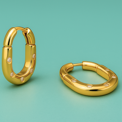 Martinova | Gold Plated Lock Hoop Earrings with Zircons