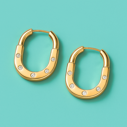 Martinova | Gold Plated Lock Hoop Earrings with Zircons