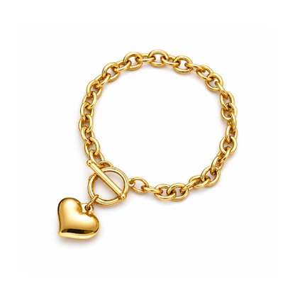 Luna | Gold Plated Heart Charm Toggle Bracelet