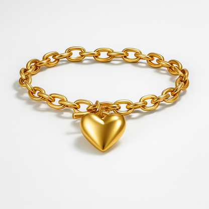 Luna | 18K Gold-Plated Solid Heart Charm OT Buckle Chunky Bracelet